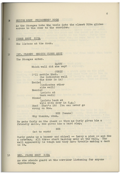 Moe Howard's 32pp. Script Dated April 1946 for The Three Stooges Film ''Three Little Pirates'' -- Includes Call Sheet Wtih Writing in Moe's Hand on Verso -- Very Good Plus Condition